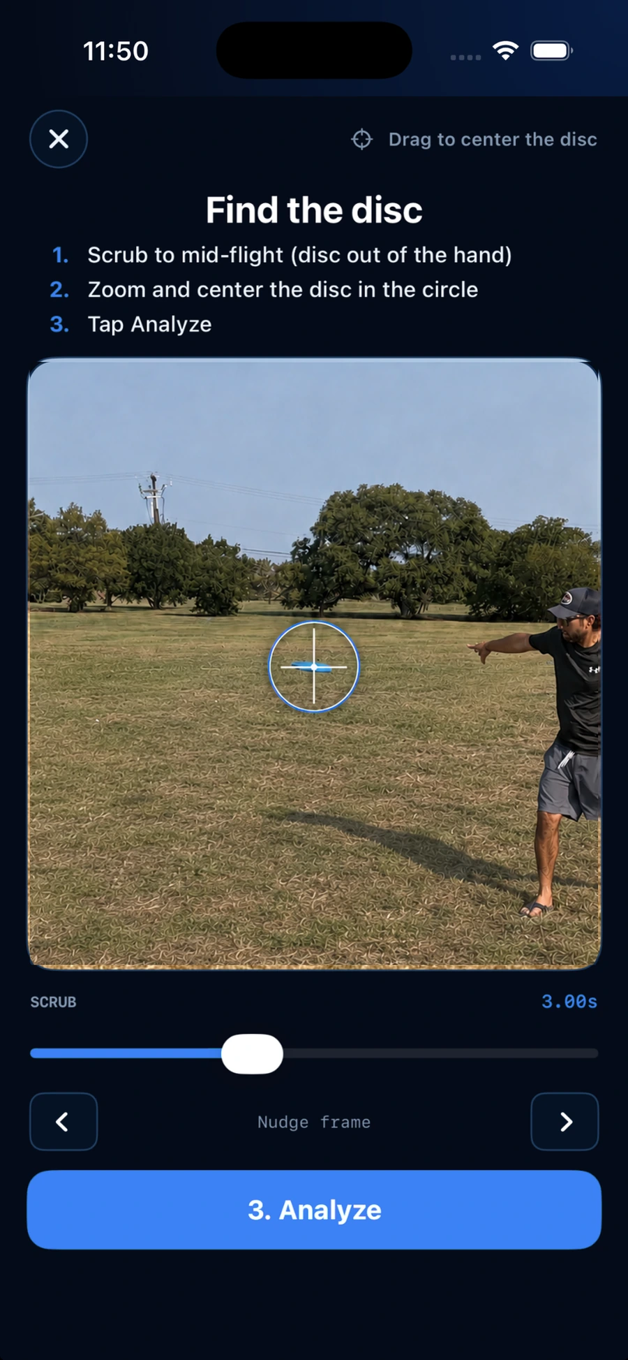 ThrowLab finder with the disc centered for analysis